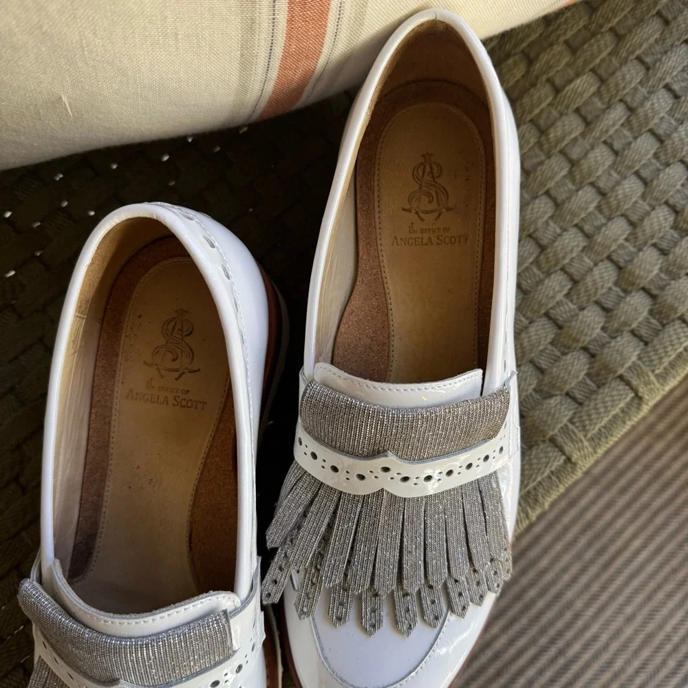 The Office of Angela Scott Mr. Pennywise White Metallic Fringe Wedge Loafer - Picture 4 of 8